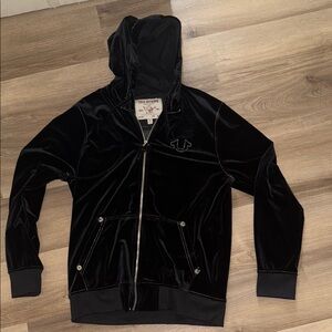 NEW L True Religion Black Velvet Hoodie